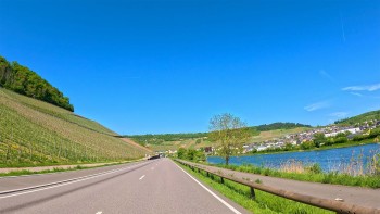 Driving along the Moselle River in Luxembourg