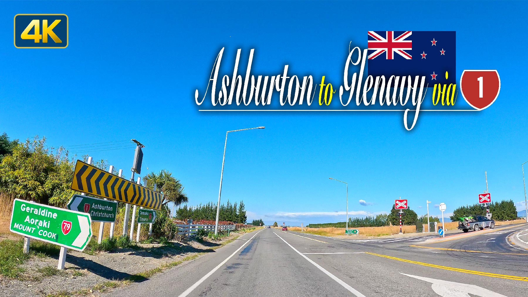 Driving from Ashburton to Glenavy on New Zealands South Island