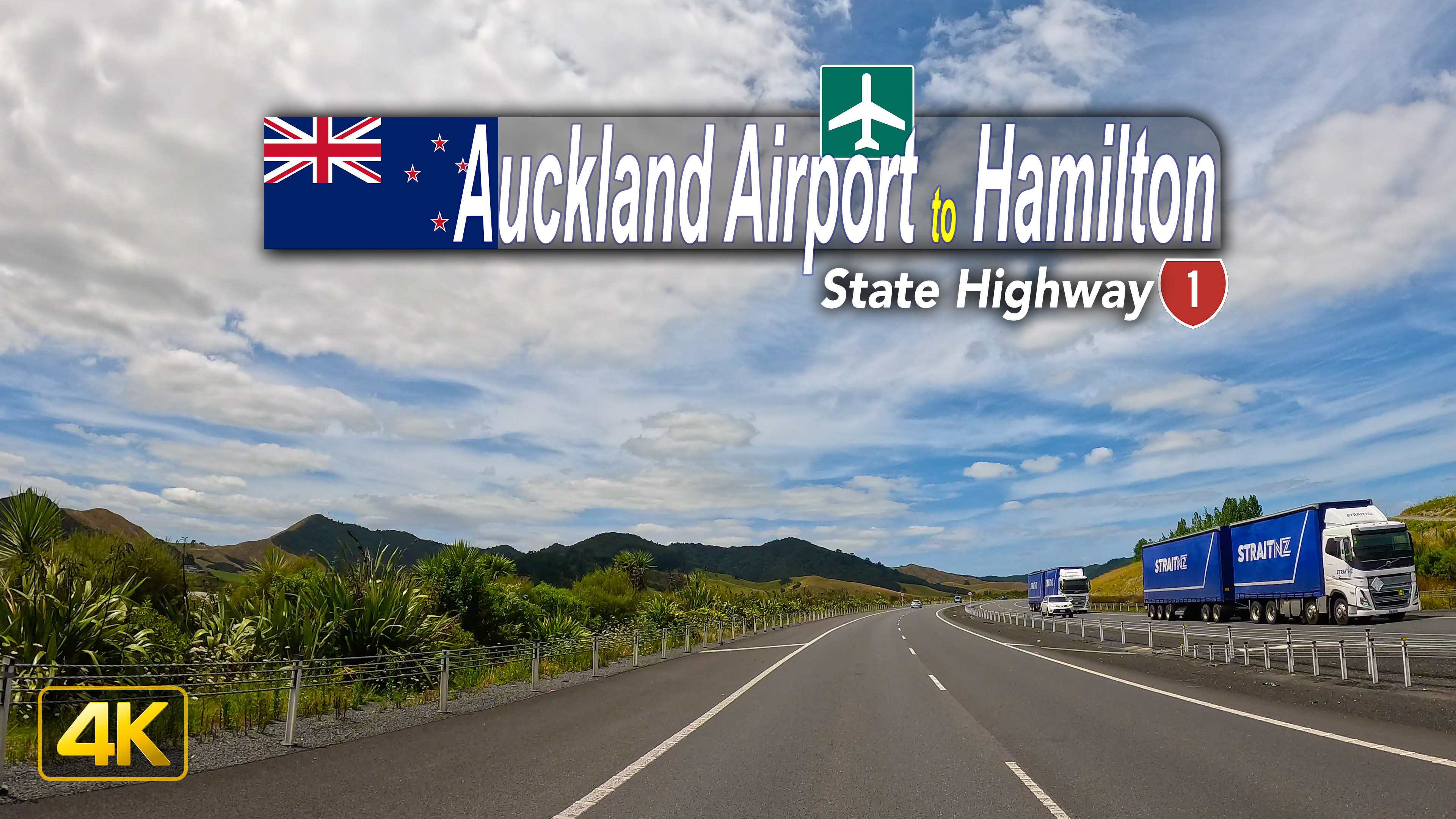 Driving from Auckland Airport to Hamilton on New Zealand's North Island