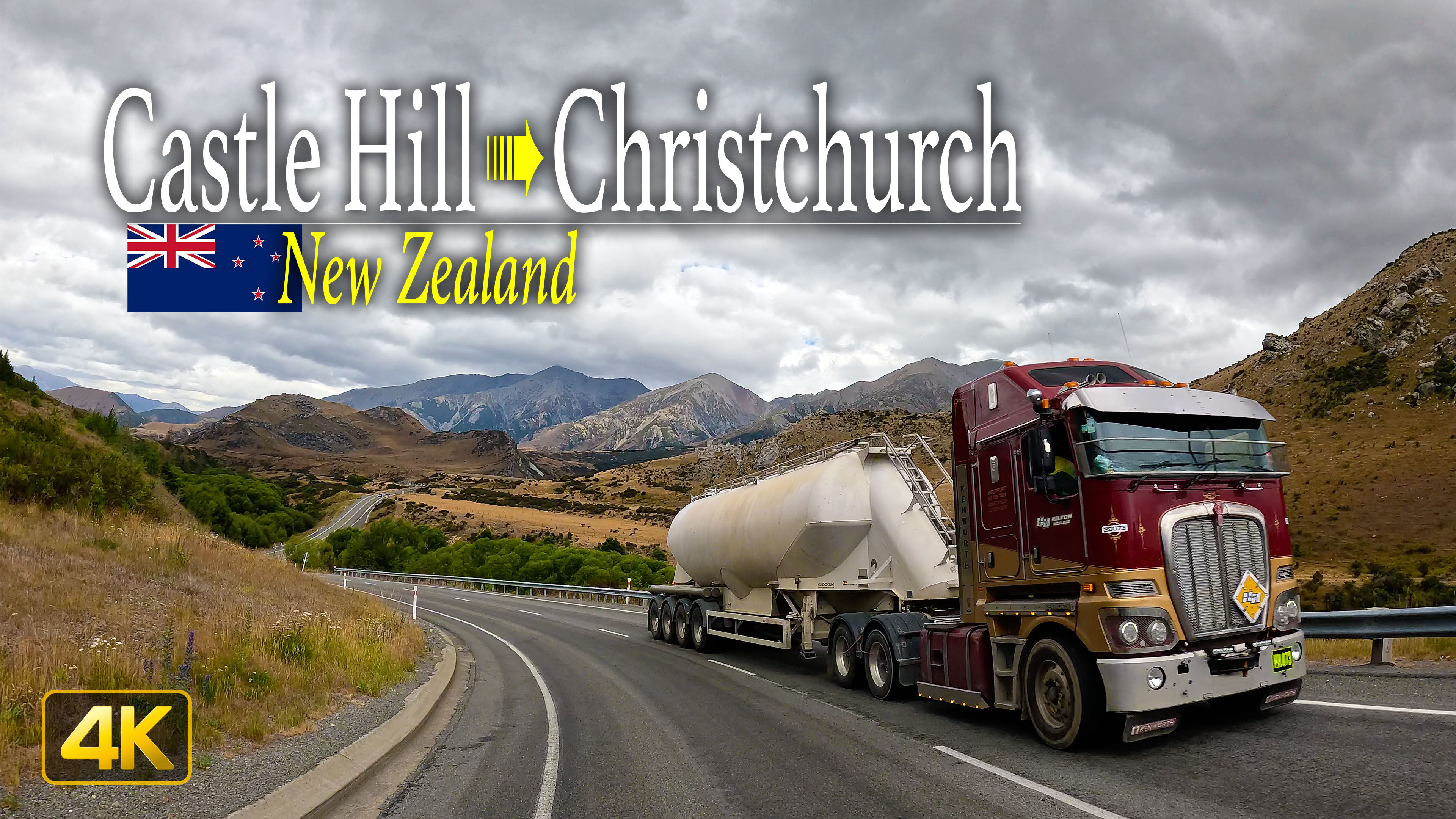Driving from Castle Hill Village to Christchurch on New Zealand's South Island